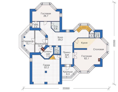 Планировка первого этажа :: Проект дома из кирпича 37-02