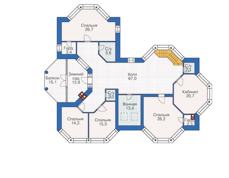 Планировка мансардного этажа :: Проект дома из кирпича 37-02