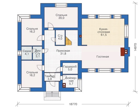 Планировка первого этажа :: Проект дома из кирпича 37-03