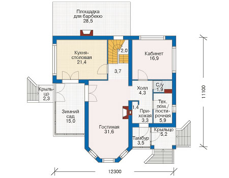Планировка первого этажа :: Проект дома из кирпича 37-06