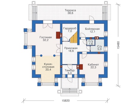 Планировка первого этажа :: Проект дома из кирпича 37-09
