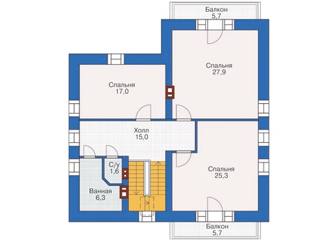 Планировка второго этажа :: Проект дома из кирпича 37-10