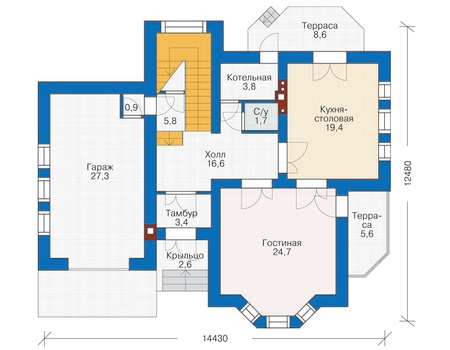 Планировка первого этажа :: Проект дома из кирпича 37-12