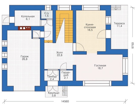 Планировка первого этажа :: Проект дома из кирпича 37-15