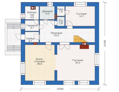 Планировка первого этажа :: Проект дома из кирпича 37-18