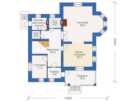 Планировка первого этажа :: Проект дома из кирпича 37-21