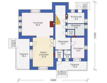 Планировка первого этажа :: Проект дома из кирпича 37-23