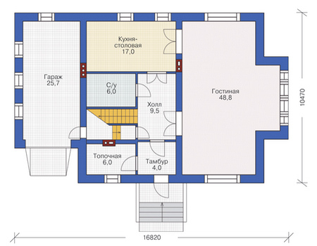 Планировка первого этажа :: Проект дома из кирпича 37-26