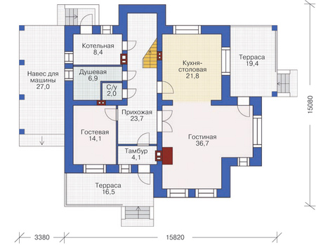 Планировка первого этажа :: Проект дома из кирпича 37-27