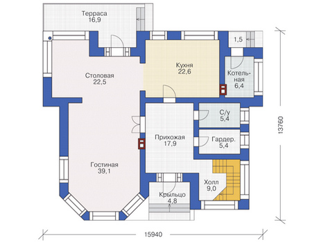 Планировка первого этажа :: Проект дома из кирпича 37-29