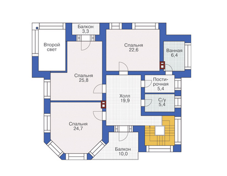 Планировка второго этажа :: Проект дома из кирпича 37-29