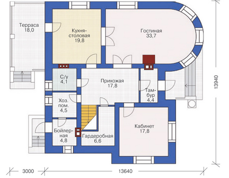 Планировка первого этажа :: Проект дома из кирпича 37-30