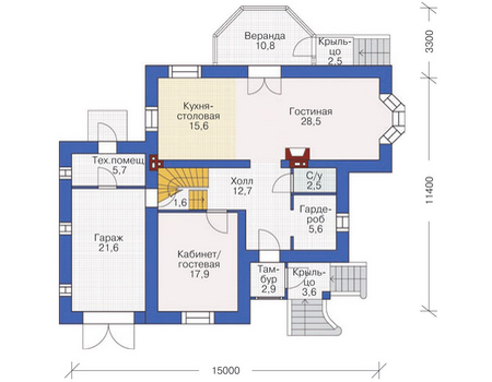 Планировка первого этажа :: Проект дома из кирпича 37-33
