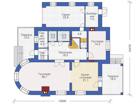 Планировка первого этажа :: Проект дома из кирпича 37-35
