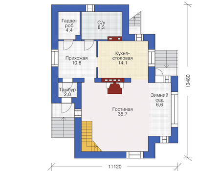 Планировка первого этажа :: Проект дома из кирпича 37-39