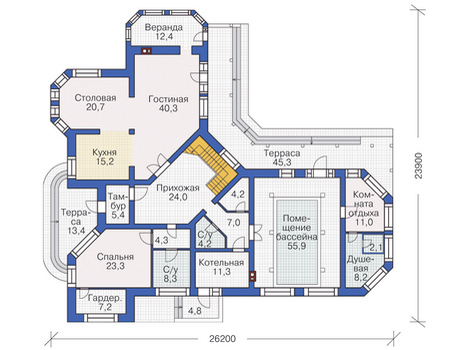 Планировка первого этажа :: Проект дома из кирпича 37-45