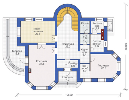 Планировка первого этажа :: Проект дома из кирпича 37-49