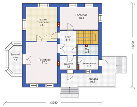 Планировка первого этажа :: Проект дома из кирпича 37-53