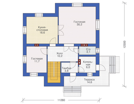 Планировка первого этажа :: Проект дома из кирпича 37-54