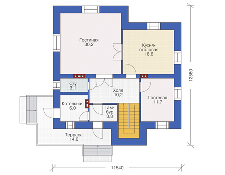 Планировка первого этажа :: Проект дома из кирпича 37-55