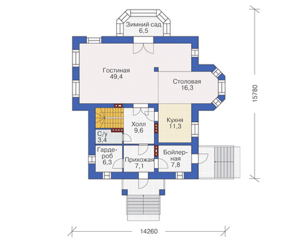 Планировка первого этажа :: Проект дома из кирпича 37-56