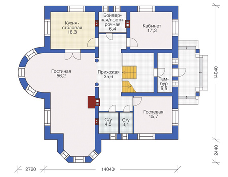 Планировка первого этажа :: Проект дома из кирпича 37-57