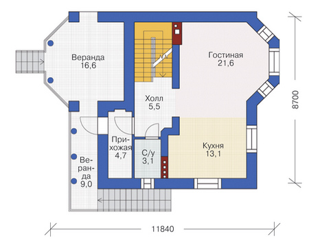 Планировка первого этажа :: Проект дома из кирпича 37-58