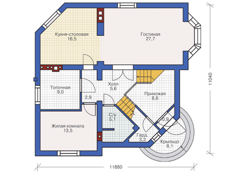 Планировка первого этажа :: Проект дома из кирпича 37-59
