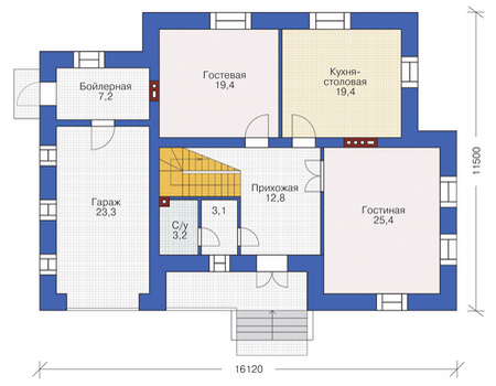 Планировка первого этажа :: Проект дома из кирпича 37-67