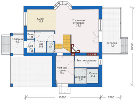 Планировка первого этажа :: Проект дома из кирпича 37-69