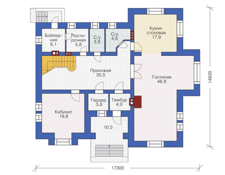 Планировка первого этажа :: Проект дома из кирпича 37-70