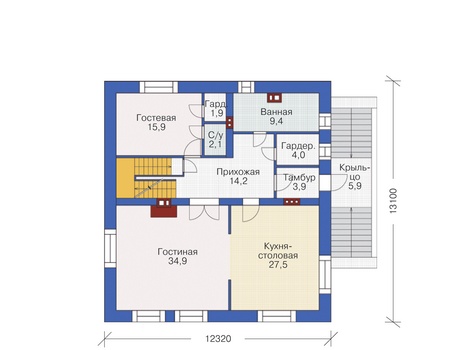Планировка первого этажа :: Проект дома из кирпича 37-71