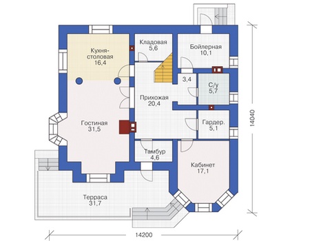 Планировка первого этажа :: Проект дома из кирпича 37-72