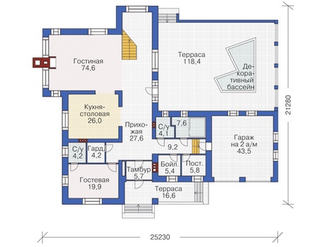 Планировка первого этажа :: Проект дома из кирпича 37-74