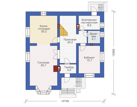 Планировка первого этажа :: Проект дома из кирпича 37-79