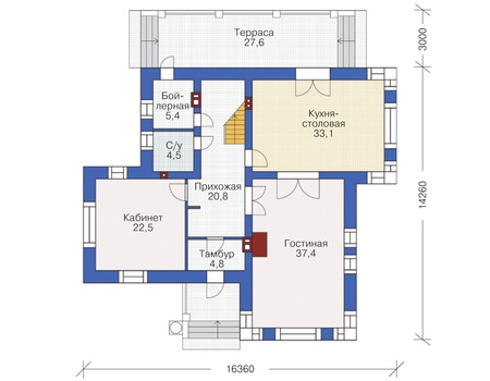 Планировка первого этажа :: Проект дома из кирпича 37-81