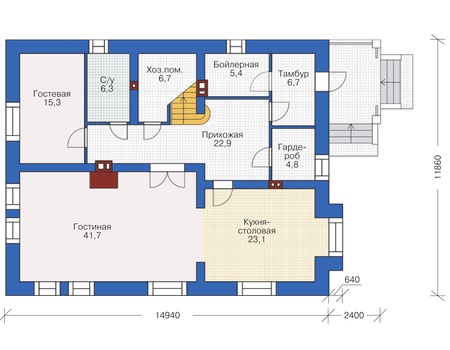 Планировка первого этажа :: Проект дома из кирпича 37-83