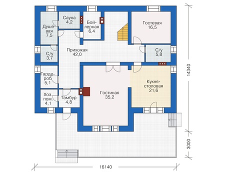 Планировка первого этажа :: Проект дома из кирпича 37-84