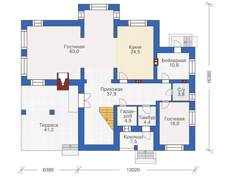 Планировка первого этажа :: Проект дома из кирпича 37-87