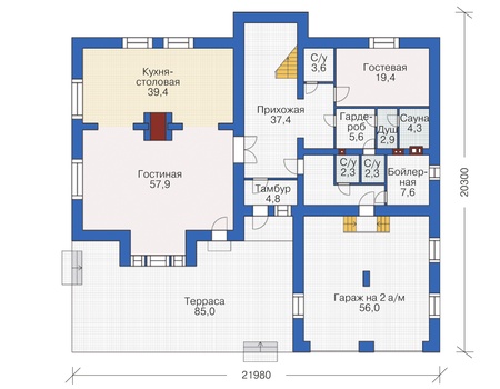 Планировка первого этажа :: Проект дома из кирпича 37-88