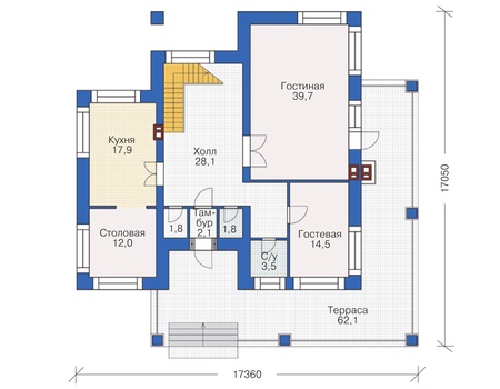 Планировка первого этажа :: Проект дома из кирпича 37-89
