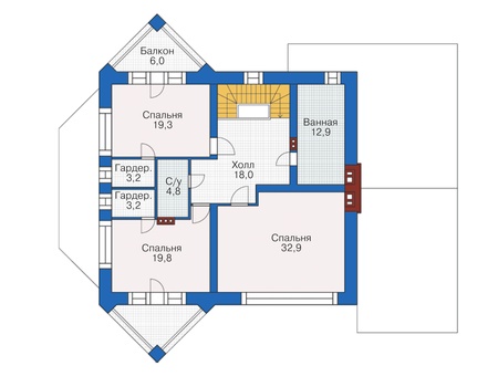 Планировка мансардного этажа :: Проект дома из кирпича 37-92
