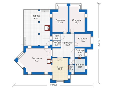 Планировка первого этажа :: Проект дома из кирпича 37-98