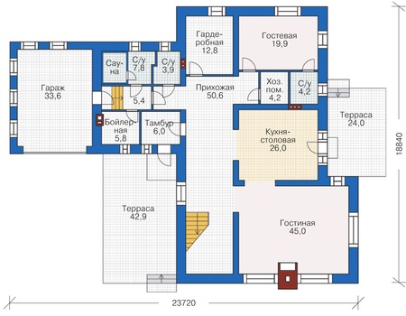 Планировка первого этажа :: Проект дома из кирпича 38-01