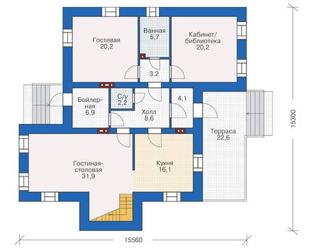 Планировка первого этажа :: Проект дома из кирпича 38-03
