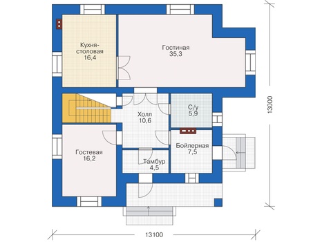 Планировка первого этажа :: Проект дома из кирпича 38-05