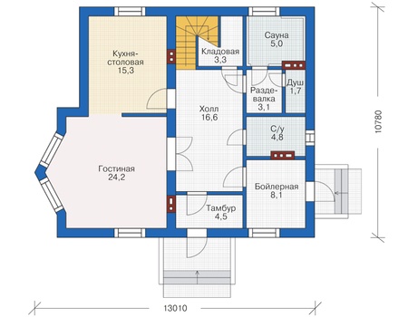 Планировка первого этажа :: Проект дома из кирпича 38-08