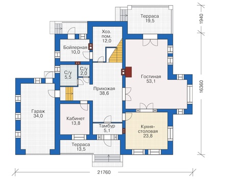 Планировка первого этажа :: Проект дома из кирпича 38-16