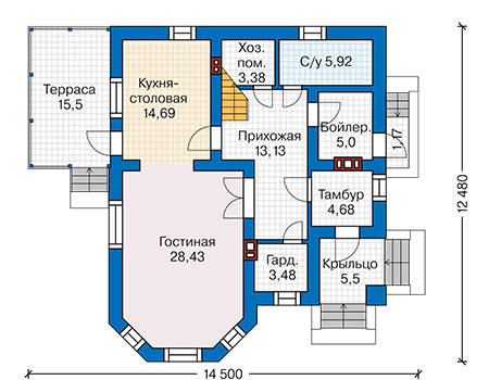 Планировка первого этажа :: Проект дома из кирпича 38-27