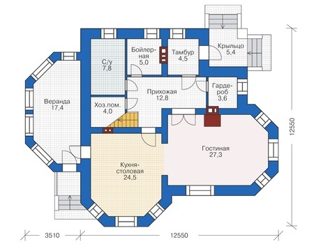 Планировка первого этажа :: Проект дома из кирпича 38-29